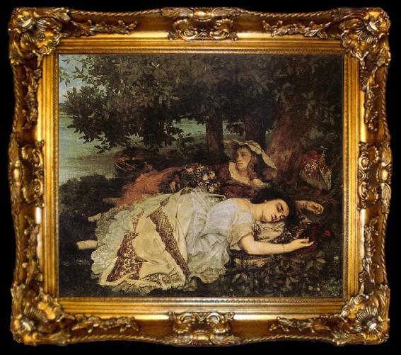 framed  Gustave Courbet Young Women on the Banks of the Seine, ta009-2